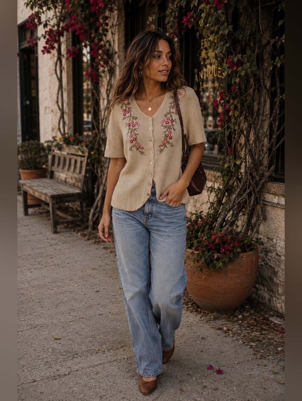 Vintage Carolyn Taylor Floral Embroidered Cardigan Top Cottagecore M Medium